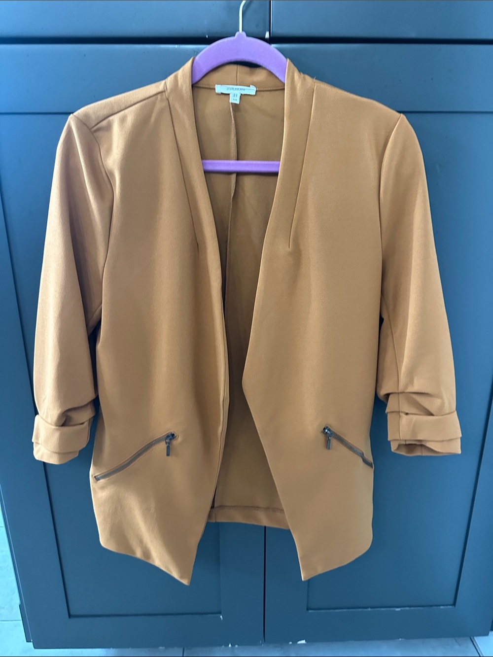 Maurices Camel Open-Front Blazer with Zip Pockets